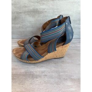 Sofft Blue Woven Strap Cork‎ Wedge Heel Sandals Women's Size 8.5M